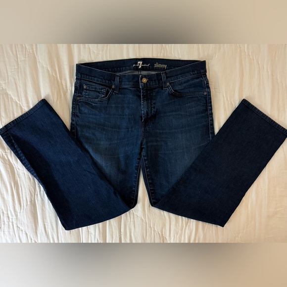 7 For All Mankind Slimmy Men’s Jeans 34x28 Dark Wash Slim Straight Fit Denim - Picture 4 of 12